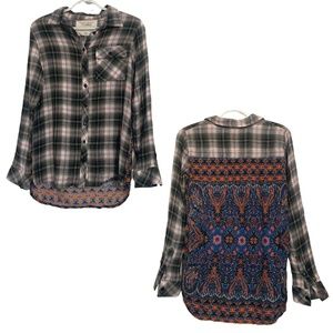 California MoonRise | Multicolor Plaid Long Sleeve Button Up Top with Print Back